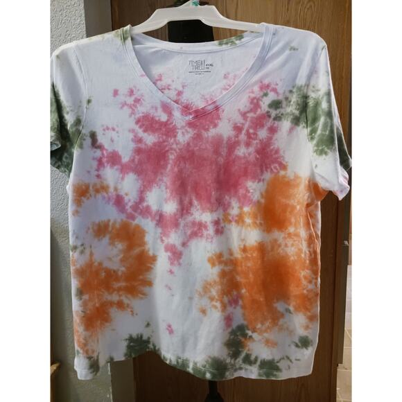 Time and Tru Pink Olive and Sherbert Orange Tie Dye Tee T-Shirt 3XL NEW - Picture 3 of 6